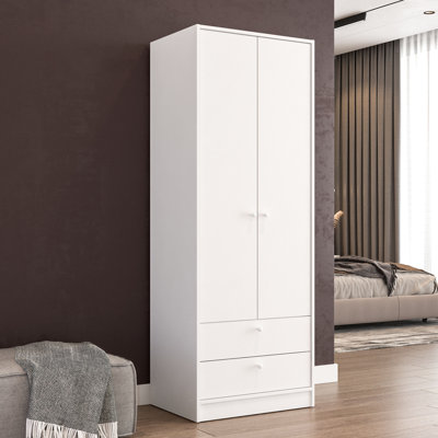 Lisboa Light Gray 2-Door Armoire with Hanging Rod and Two Drawers - Modern Bedroom Wardrobe